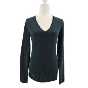 Burberry London Womens Small Sweater Cashmere Elbow Patch V-Neck Fitted Green